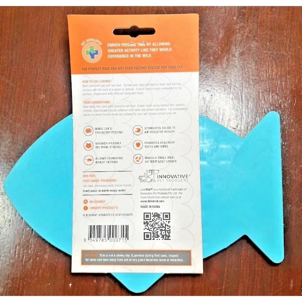 LickiMat Casper Fish-Shaped Cat Slow Feeder Lick Mat Boredom Anxiety Reduce Blue